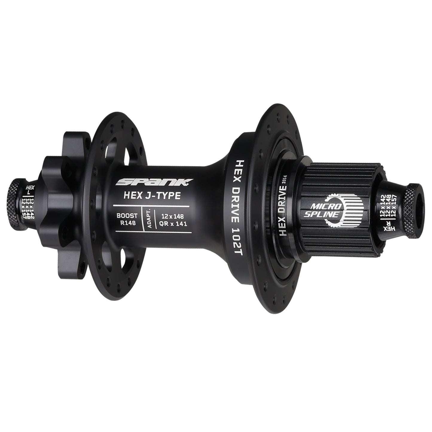 Spank Hex J-Type Rear Hub - 12 x 148mm 6-Bolt Micro Spline Black 32H