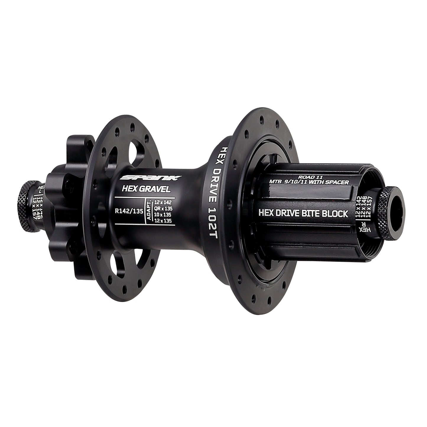 Spank Hex Gravel Rear Hub - QR 135/12 x 142mm 6-Bolt HG 11 Road Black 28H