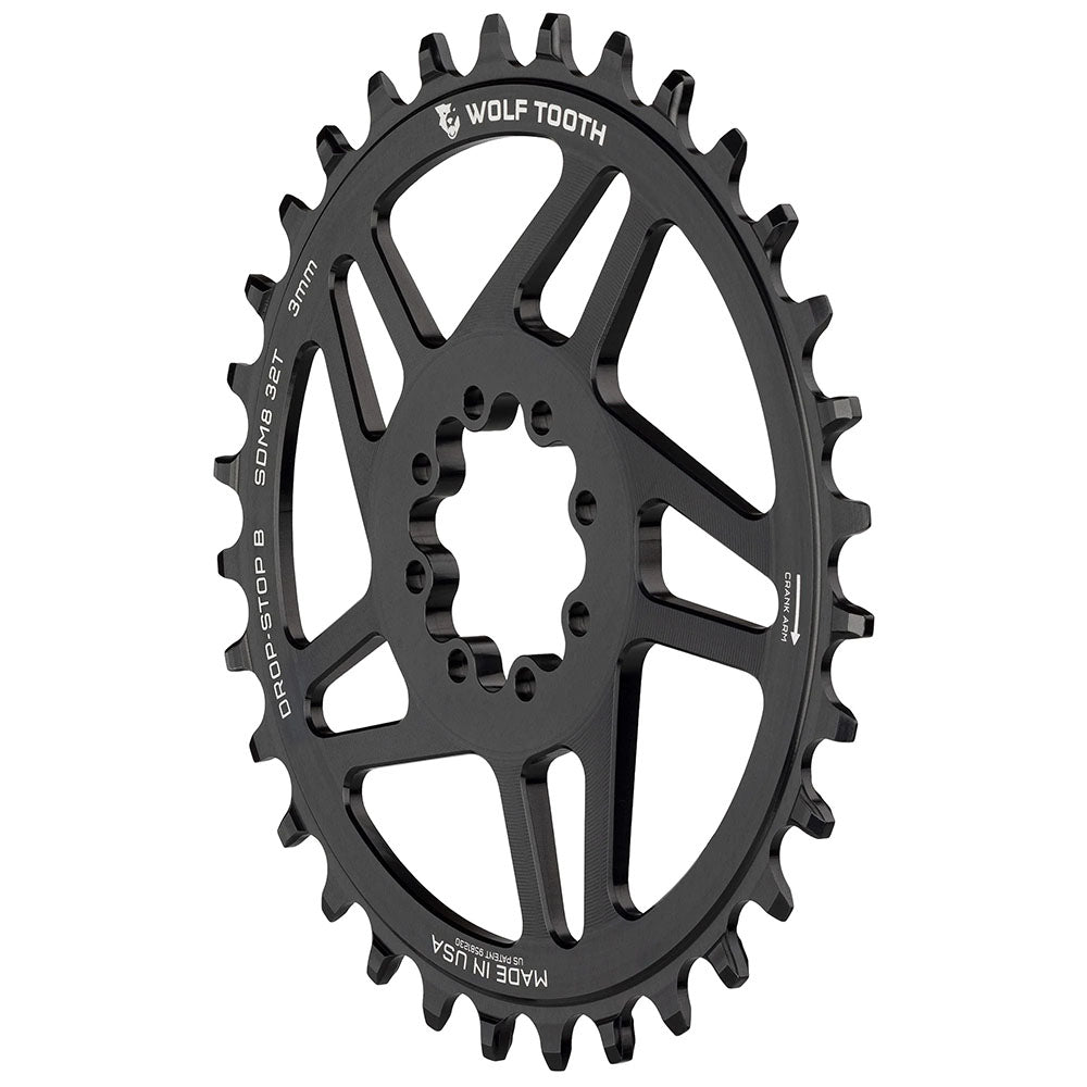 Wolf Tooth Elliptical Direct Mount Chainring - 28t SRAM Direct Mount Drop-Stop B For SRAM 3-Bolt Boost Cranksets 3mm Offset BLK